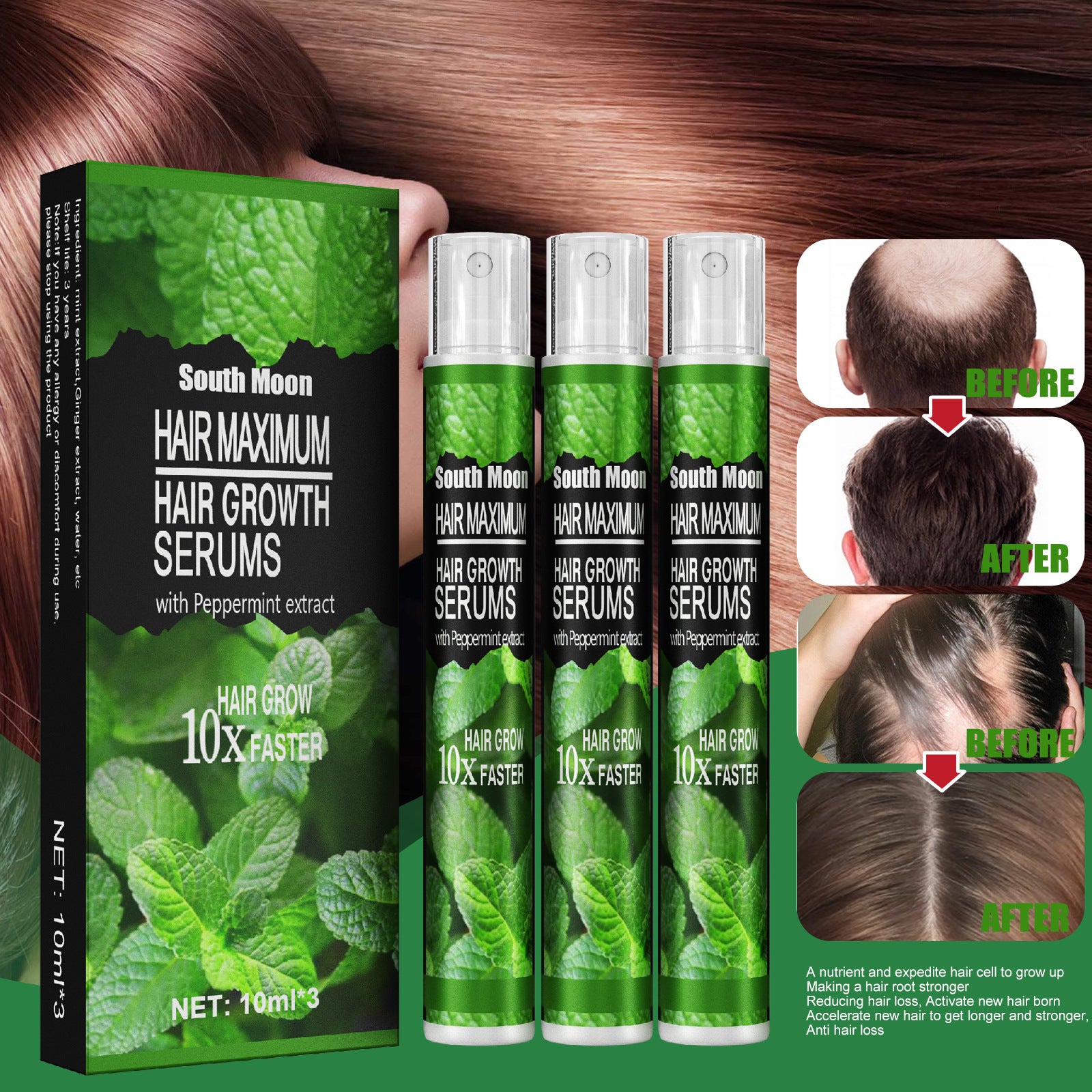 Mint Nourishing Hair Growth Spray – Moisturizing & Strengthening Scalp Treatment | 10ml