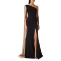 One-Shoulder Cloak Maxi Dress Long Sleeve Black Slit Party Dress – AdriaPulse
