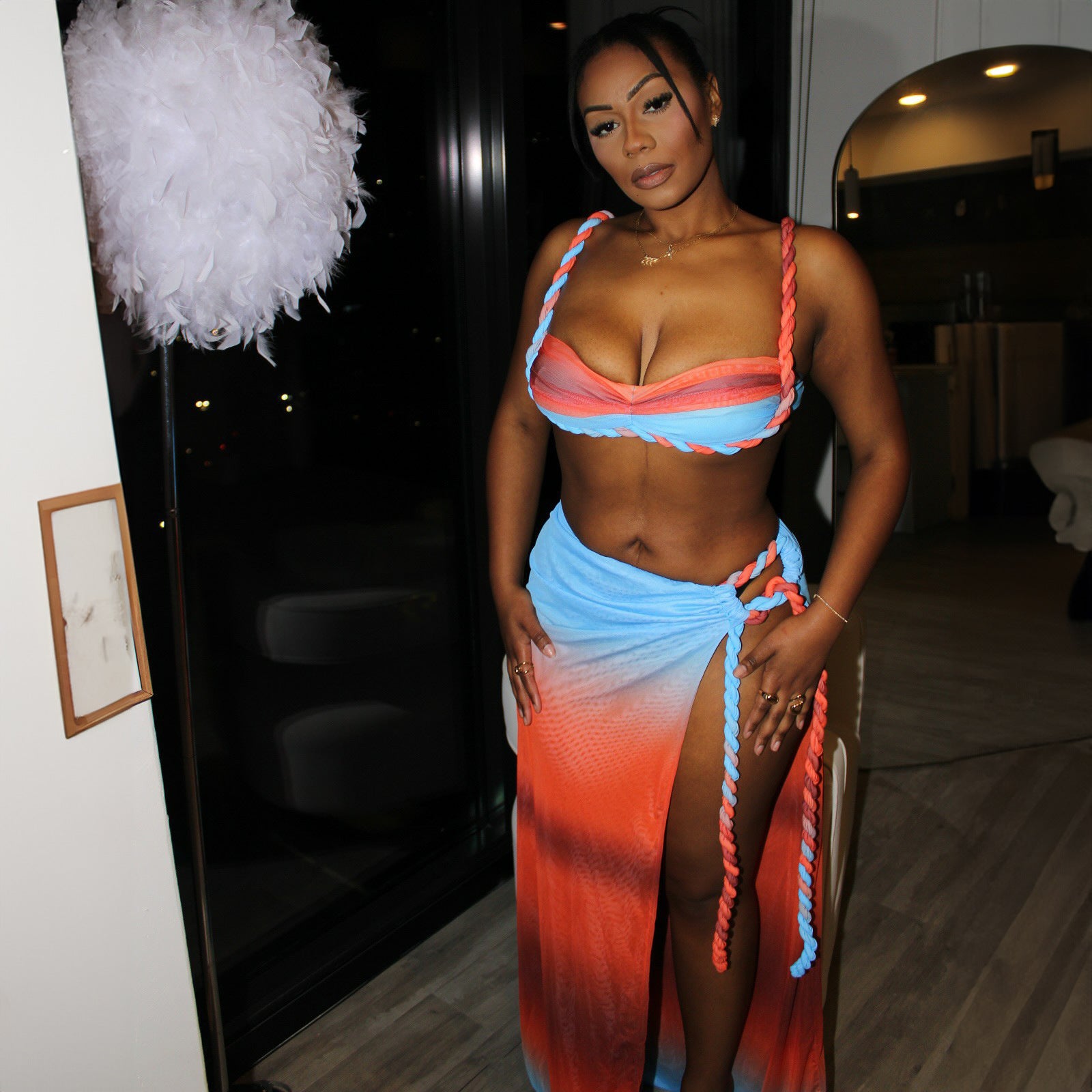 Women's Woven Halter Top Split Maxi Skirt Set Beach Resort Outfit –  | AdriaPulse