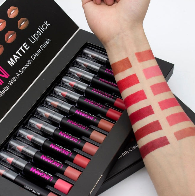 Langmanni Matte Velvet Lipstick Set – 12pcs Waterproof Long-Lasting