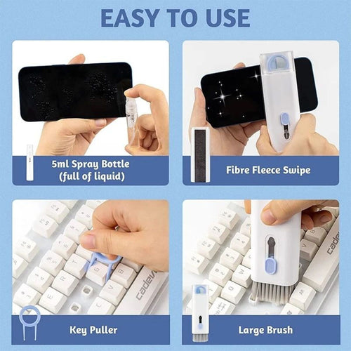 7-in-1 Keyboard Cleaner Brush Kit – Multifunctional Cleaning Set with Keycap Puller | Blue & Pink
