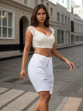 Ladies' Distressed Denim Shorts with Frayed Edges in White – AdriaPulse