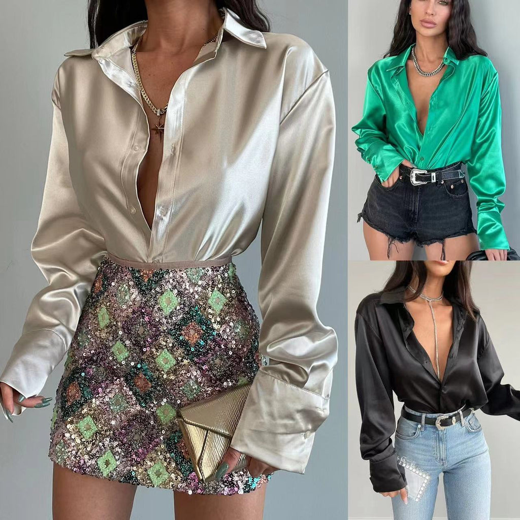Cardigan à revers simple boutonnage | Chemise à manches longues – Femme