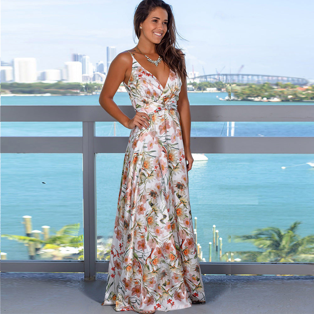 Women's Sling Backless Beach Dress – High Waist Maxi Swing Skirt