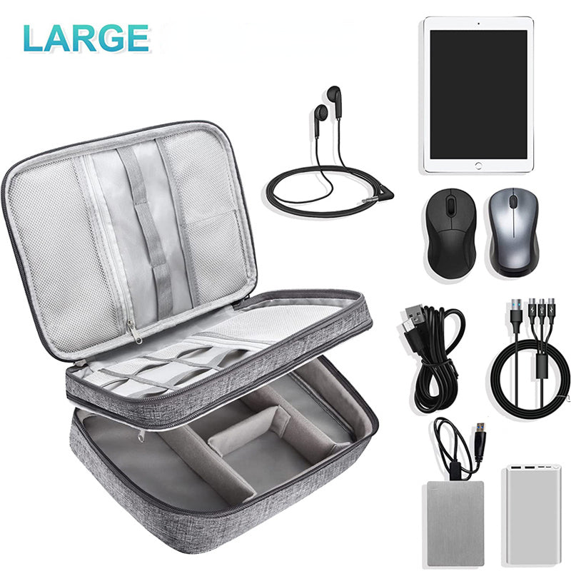 Electronics Organizer Travel Bag – Waterproof Double Layer Cable & Charger Case