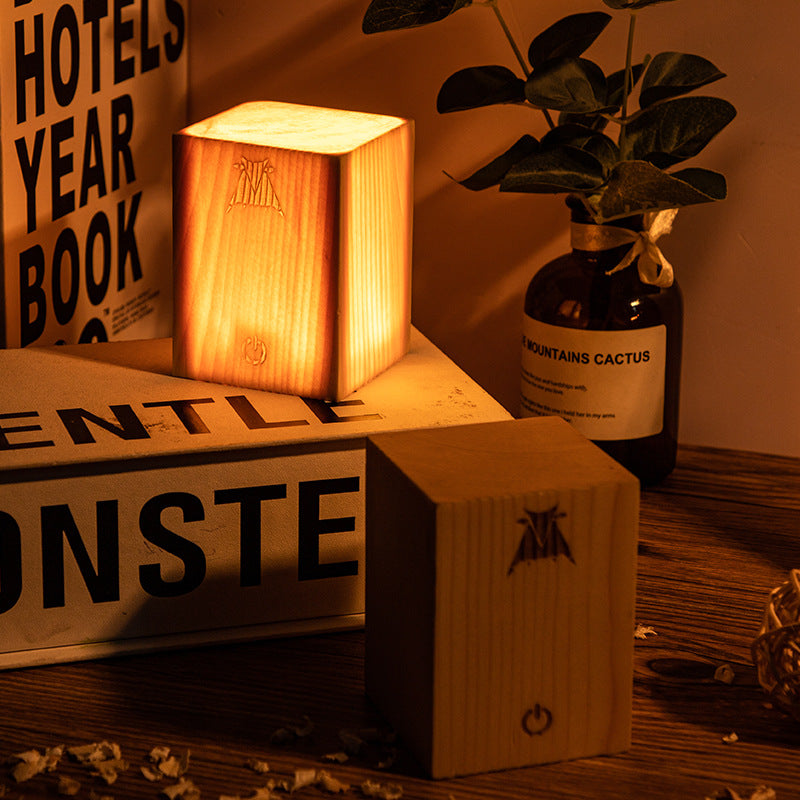 Veilleuse d'ambiance rétro en bois – Lampe USB tactile pour pique-nique et décoration intérieure
