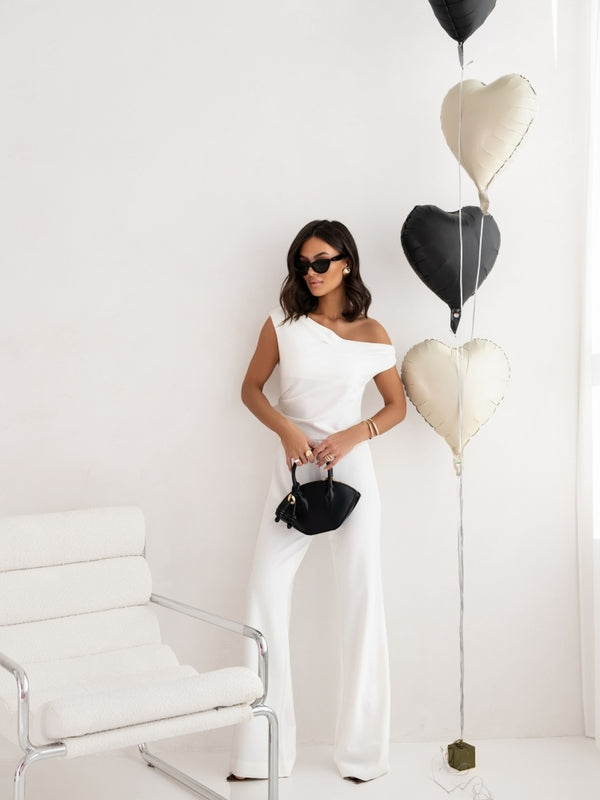 Women's Elegant Falling Strap Jumpsuit – High Waist Side Zipper Romper