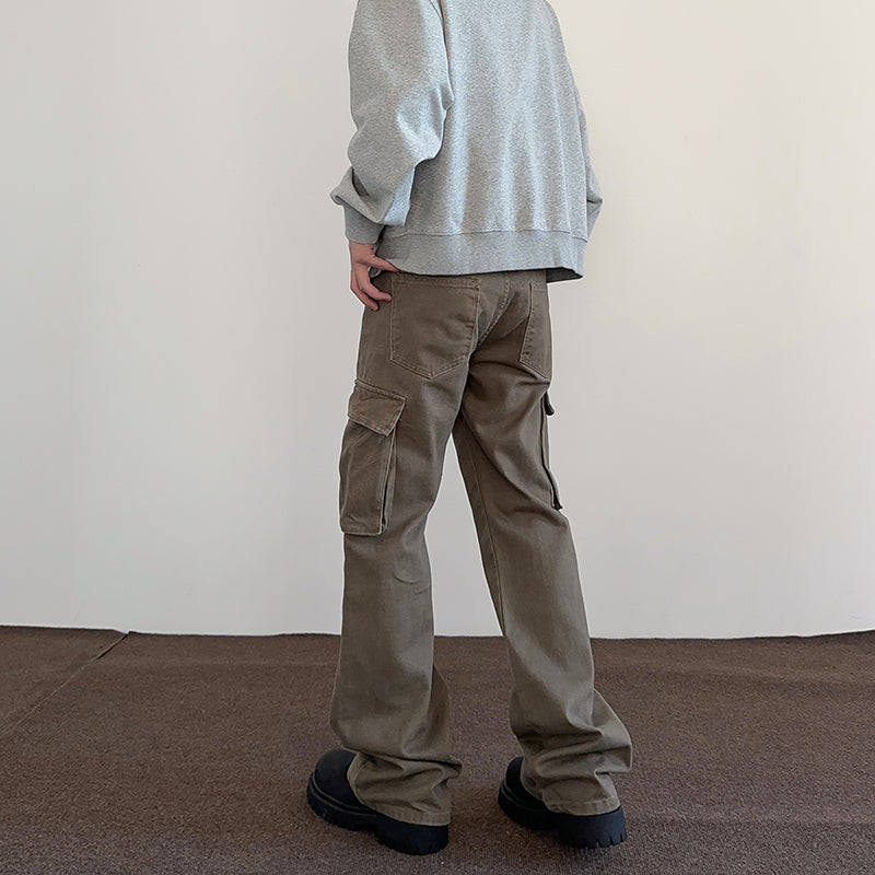 Pantalon de travail style américain rétro Maillard à grandes poches pour hommes et femmes