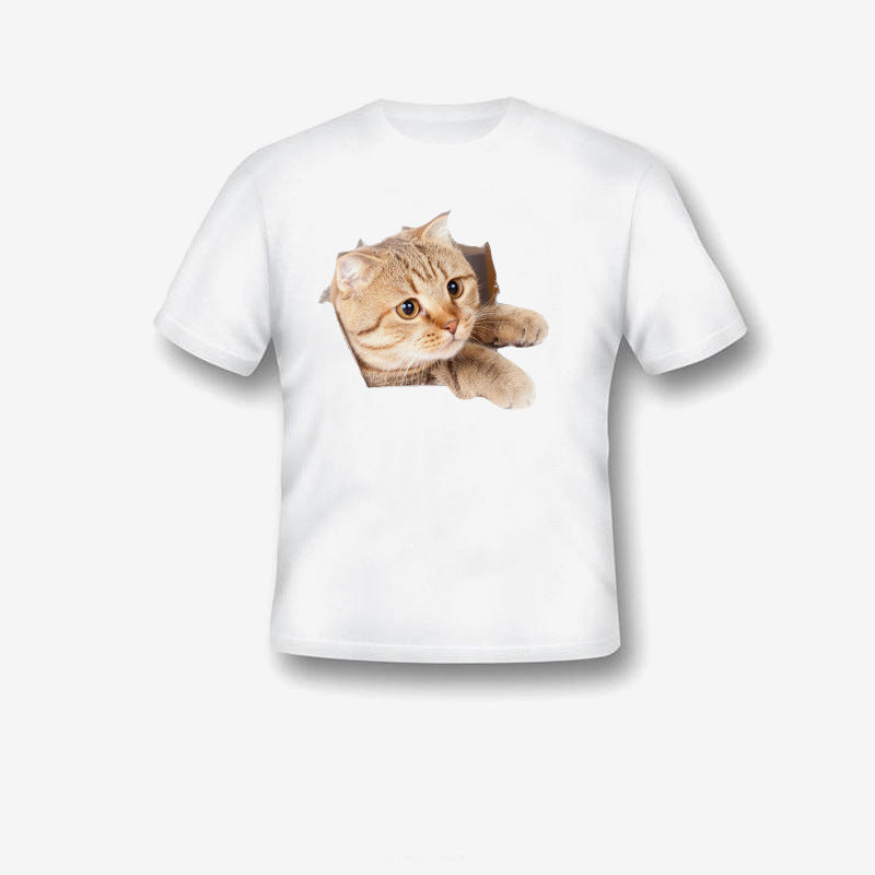 Kids Cat Print T-Shirt | Cute Cartoon Graphic Tee – Boys & Girls
