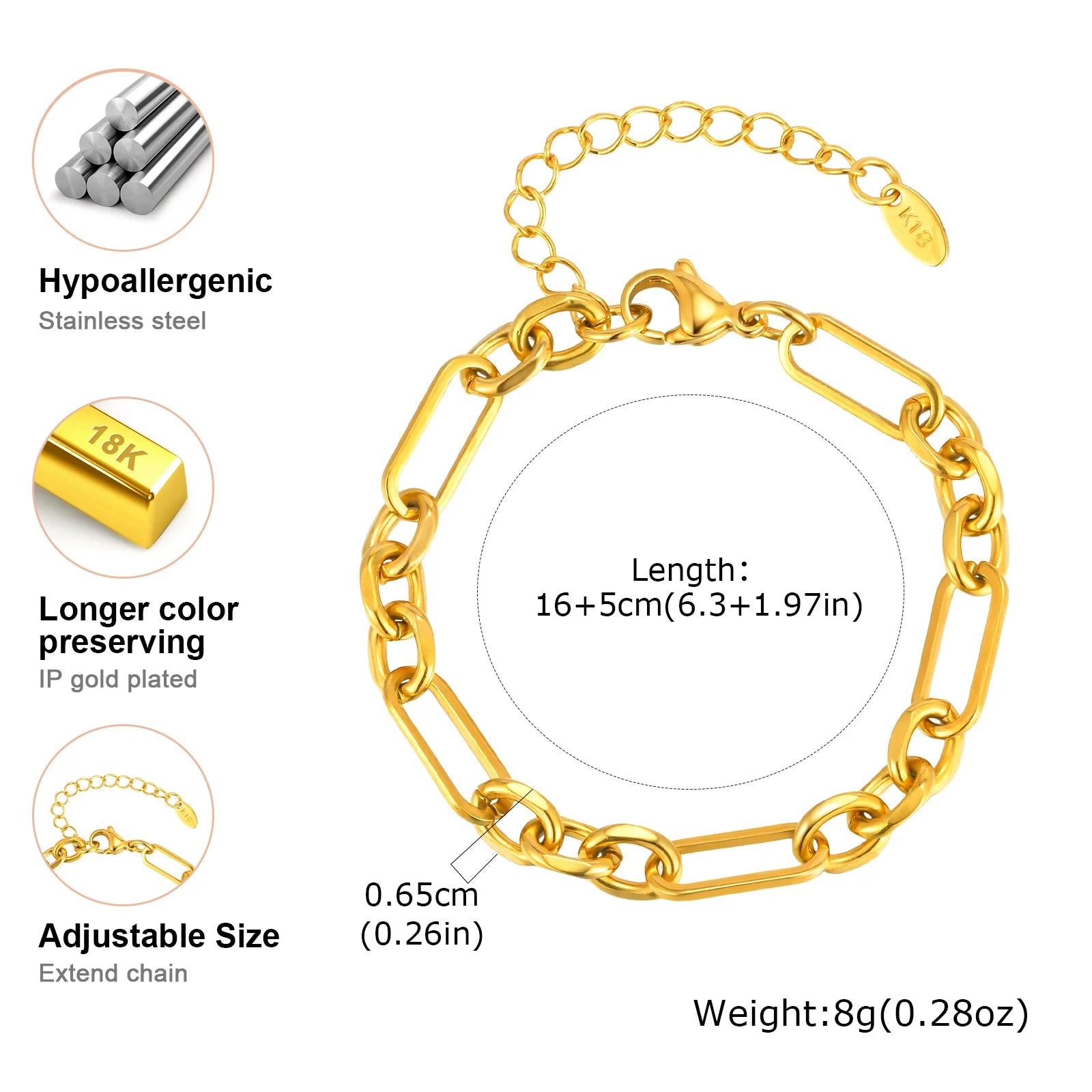 Edelstahl Quadratische Kettenarmbänder,Vergoldetes, Verstellbares Damenarmband,Geometrisches Schmuckgeschenk
