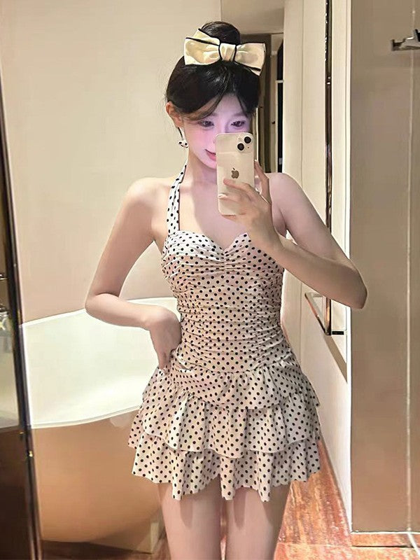 Women's Retro Polka-Dot One-Piece Swimsuit – Skirt Style