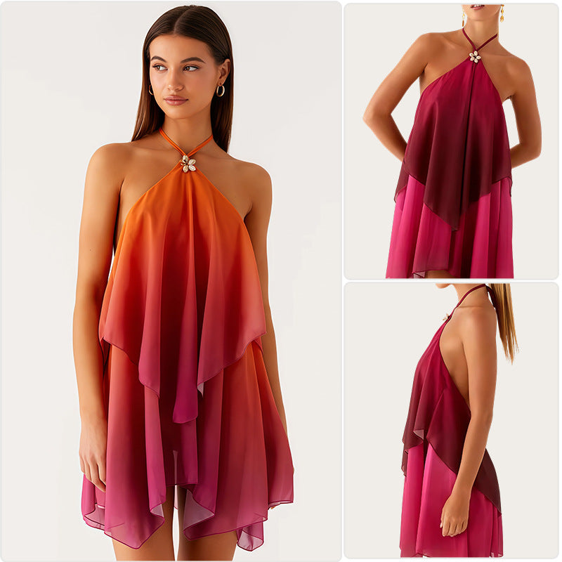 Mesh-Farbverlauf Neckholder-Kleid locker geschnitten