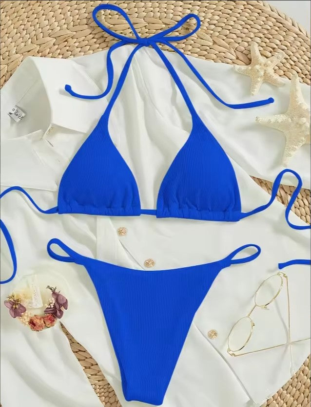 Women's Ribbed Bikini Set – Sexy V-Neck Two-Piece Swimsuit – AdriaPulse