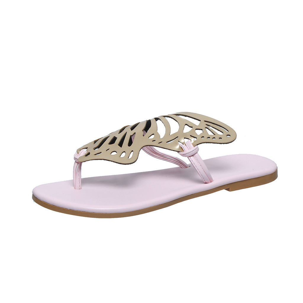 Fashion Hohl Schmetterling Flip-Flops Sommersandalen für Damen Lässige Strandschuhe Neue niedrige Absatz flache Pantoletten Hausschuhe