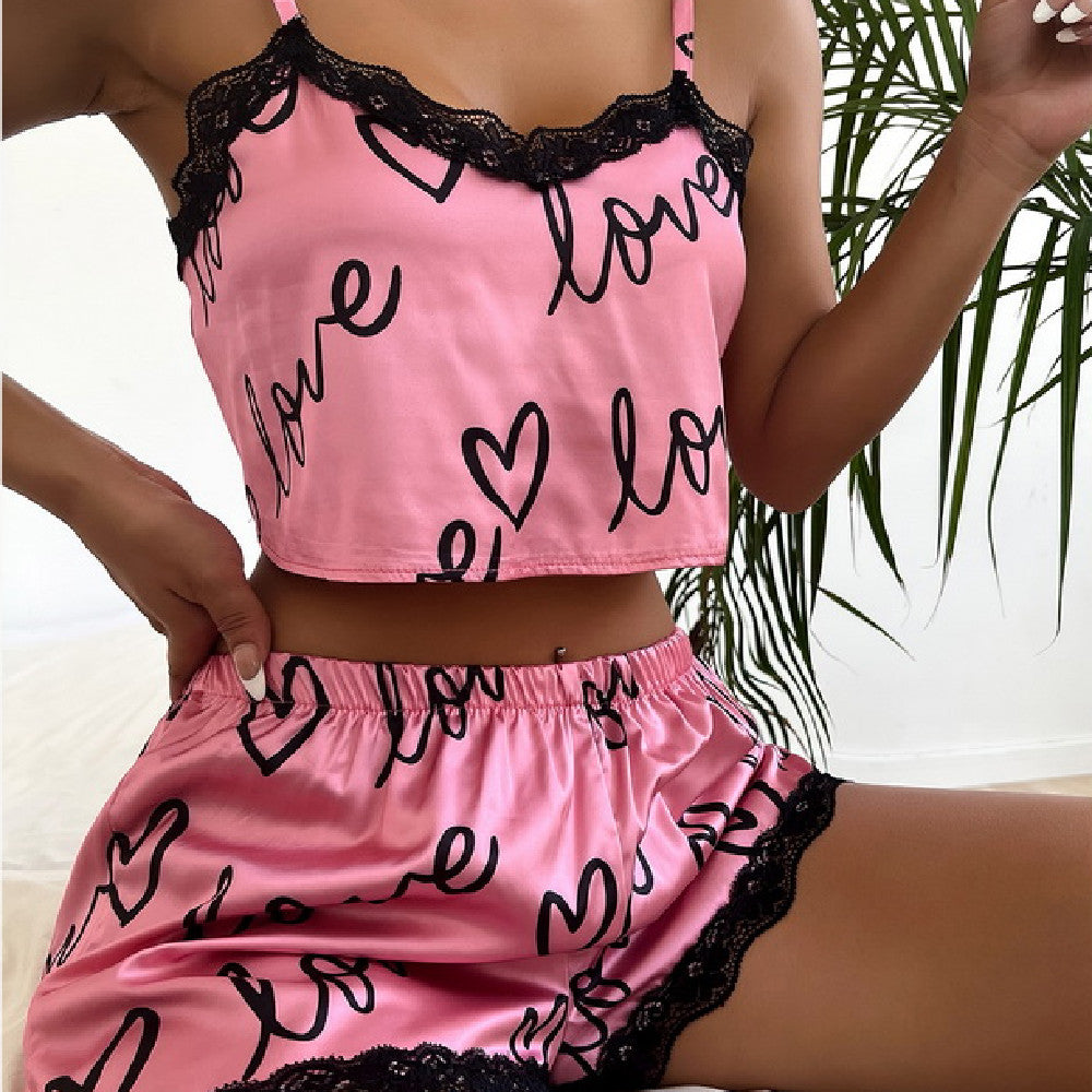 Women's Satin Lace Pajama Set V-Neck Cami Top & Shorts – Champagne S | AdriaPulse