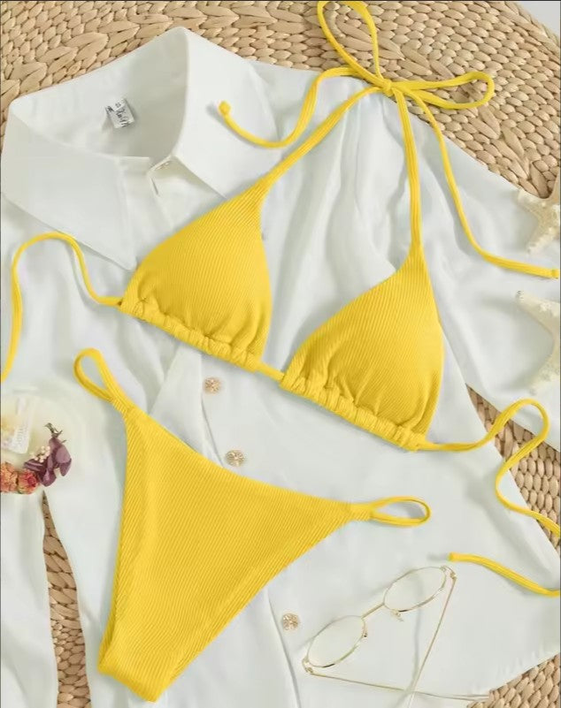 Women's Ribbed Bikini Set – Sexy V-Neck Two-Piece Swimsuit – AdriaPulse