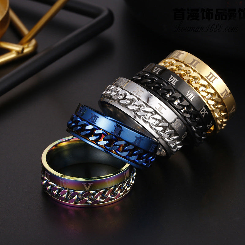 Bague Chaîne Rotative à Lettres Romaines Hommes Bague Digitale en Acier Titane Pour Couple Bague Décapsuleur Multifonctionnelle de Haute Qualité Bijoux Spinner Cadeaux Punk