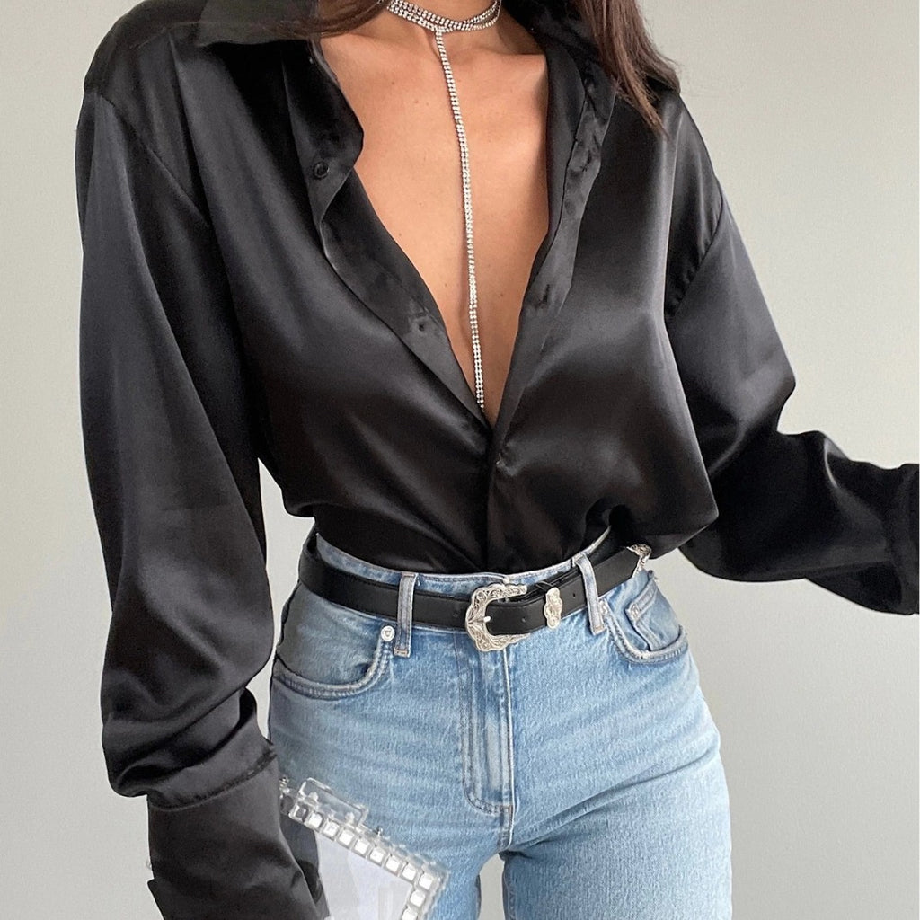 Cardigan à revers simple boutonnage | Chemise à manches longues – Femme