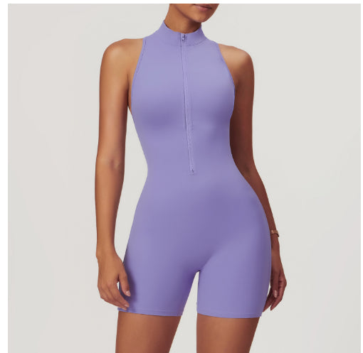Zipper Backless Yoga Jumpsuit | Sleeveless Shorts Bodysuit – Women's Fitness Wear