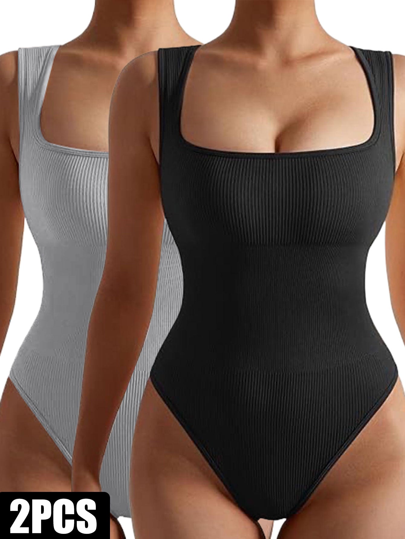 2-Pack Women's Seamless Ribbed Jumpsuit | One-Piece Workout Romper & Tank Bodysuit