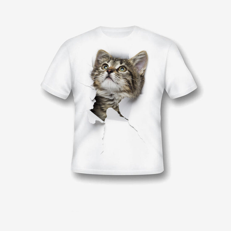 Kids Cat Print T-Shirt | Cute Cartoon Graphic Tee – Boys & Girls