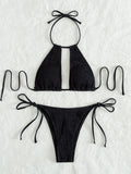 Women's Split Beach Bikini Two-Piece Swimsuit Set Black – AdriaPulse"