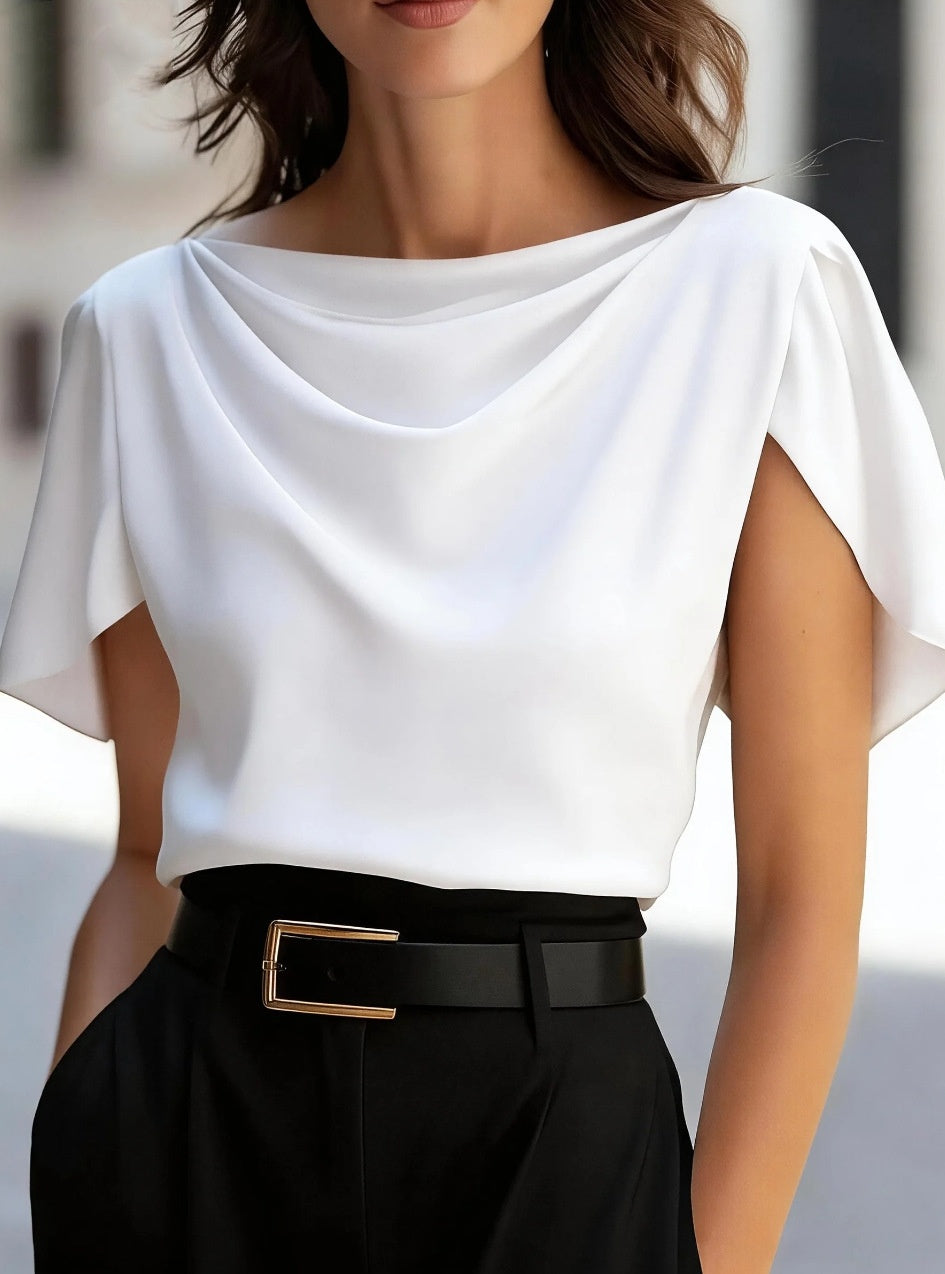 Women's Scoop Neck Puff Sleeve Loose Top Apricot – AdriaPulse