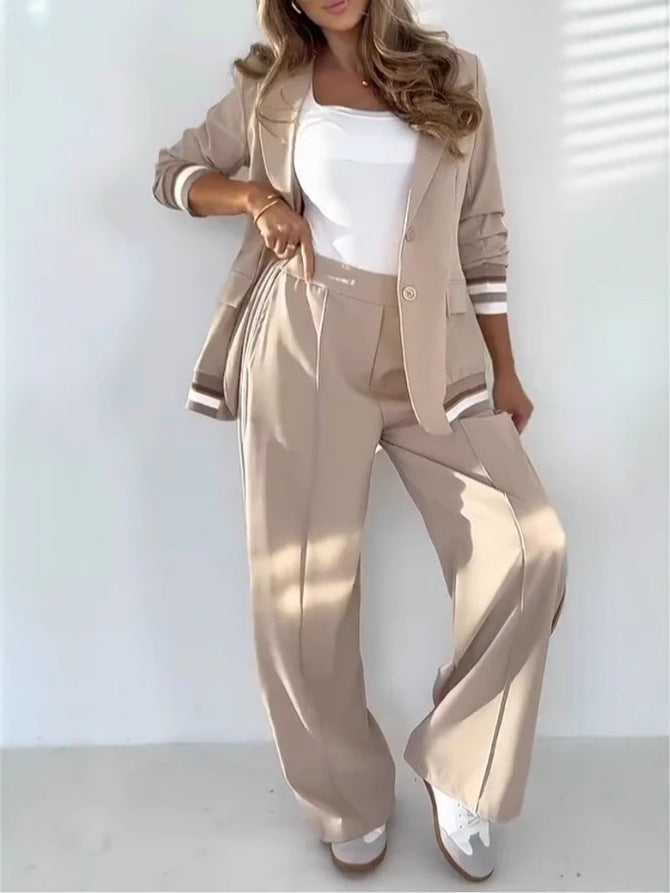Women's Lapel Blazer & Wide Leg High Waist Pants Office Suit Set
