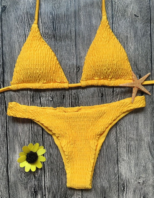 Sexy Pleated Triangle Bikini – Women's Nylon Swimwear S–L