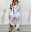 Ensemble Blazer et Pantalon Décontracté Imprimé Multicolore pour le Travail