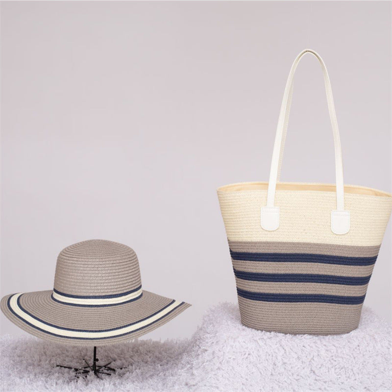 Women's Straw Beach Sun Hat & Shoulder Bag Set – Hand-Woven Boho Summer Accessory