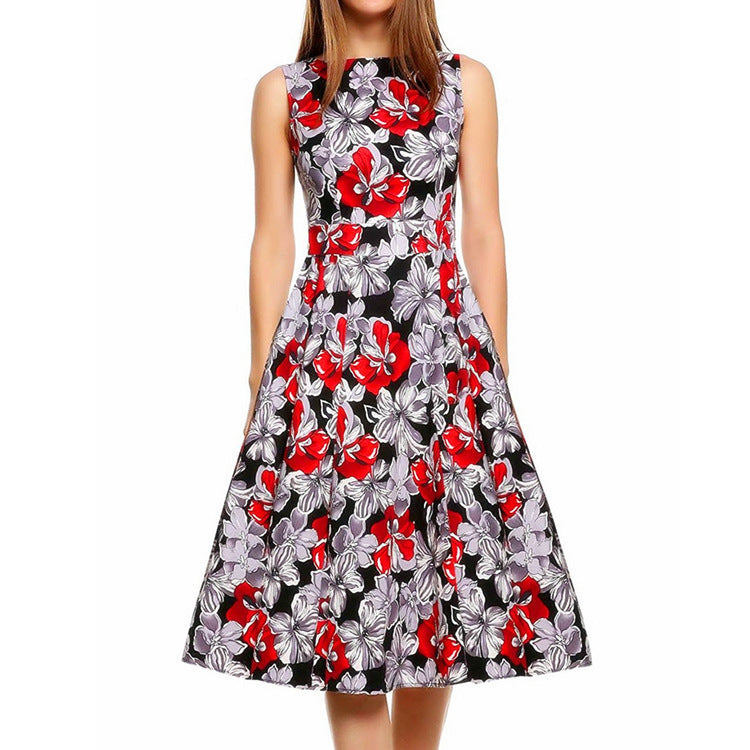 Women's Floral Print Sleeveless Midi Dress – Cotton Blend, Princess Cut