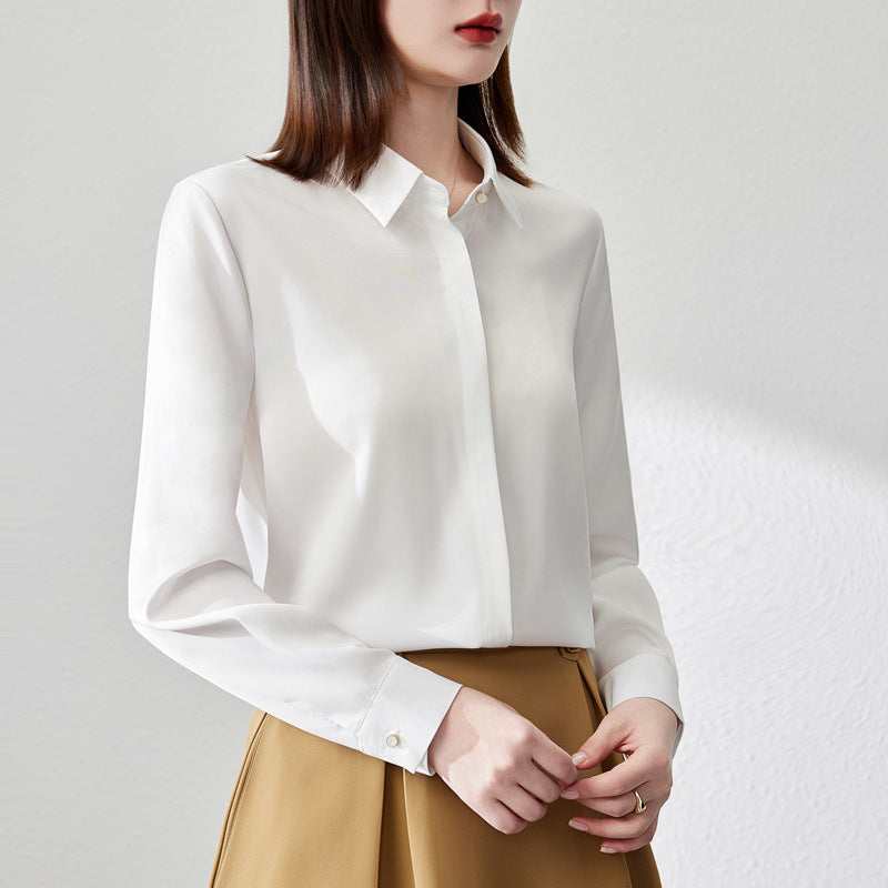 Women's Satin Long Sleeve Button Shirt – Elegant OL Business Blouse