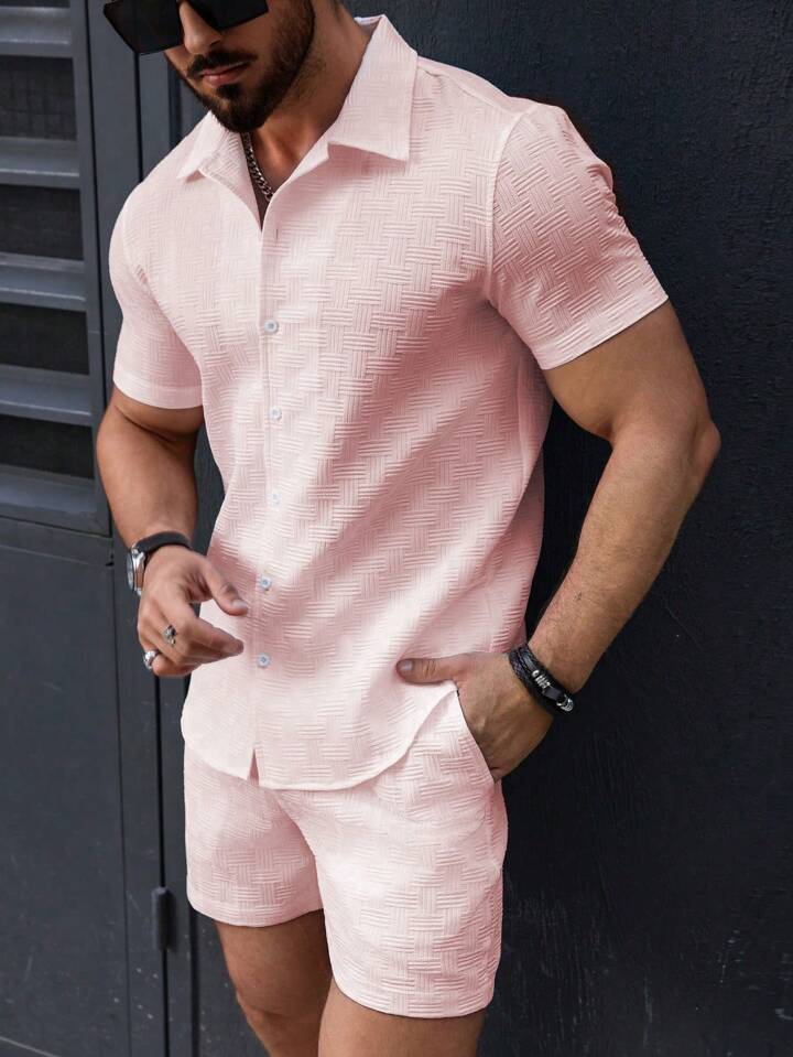 Men's Summer Two Piece Set – Short Sleeve Shirt & Shorts Beach Outfit