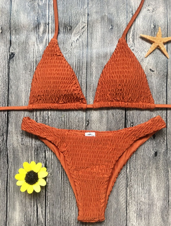 Sexy Pleated Triangle Bikini – Women's Nylon Swimwear S–L