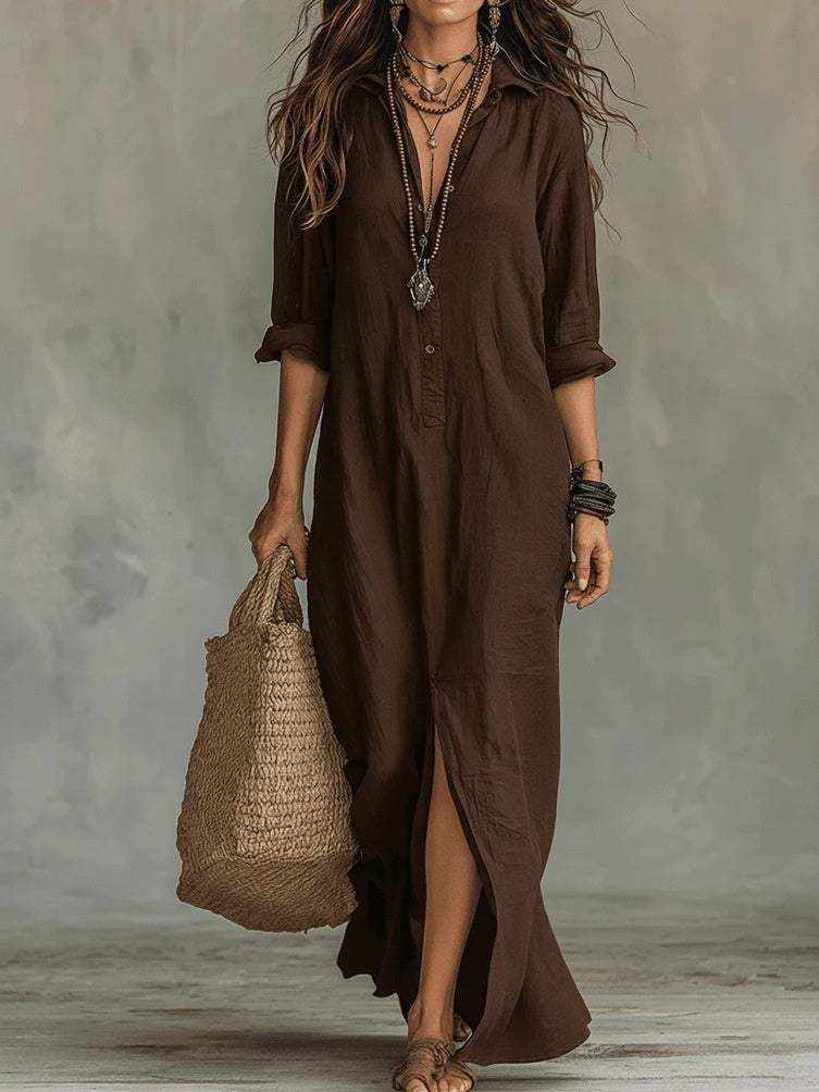 Women's Long Sleeve Maxi Dress Casual A-Line Side Slit Beach Dress – AdriaPulse" 
