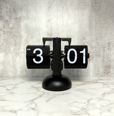 Black Retro Flip Clock-Internal Gear Operated Flip Home Clock