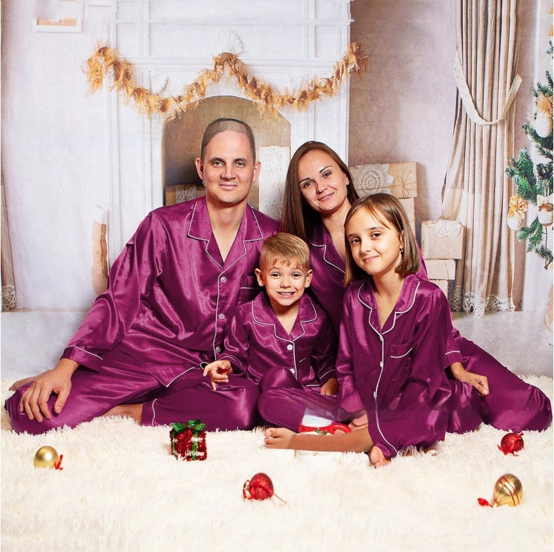 Parent-Child Ice Silk Satin Pajamas Set Black – Family Matching Sleepwear – AdriaPulse"