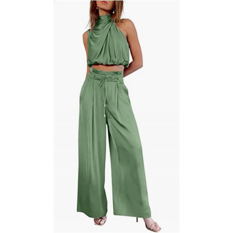 Women's Sleeveless Crop Top Wide-Leg Pants 2-Piece Summer Set Street Style Co-Ord – AdriaPulse
