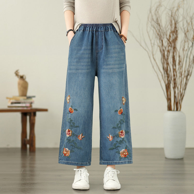 Women's Embroidered Butterfly Loose Denim Jeans Style 1 – AdriaPulse