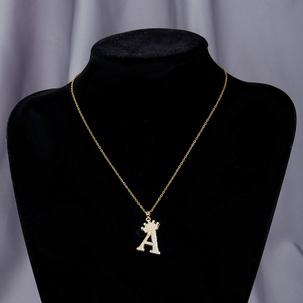 Goldkrone Anfangsbuchstaben Anhänger Halskette – Zirkon A–Z Alphabet Schmuck