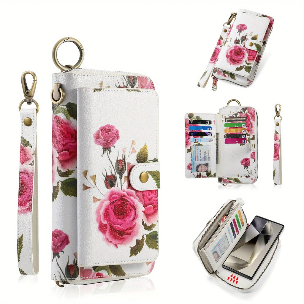 Portefeuille long en cuir synthétique | Pochette zippée femme – Porte-cartes élégant avec dragonne