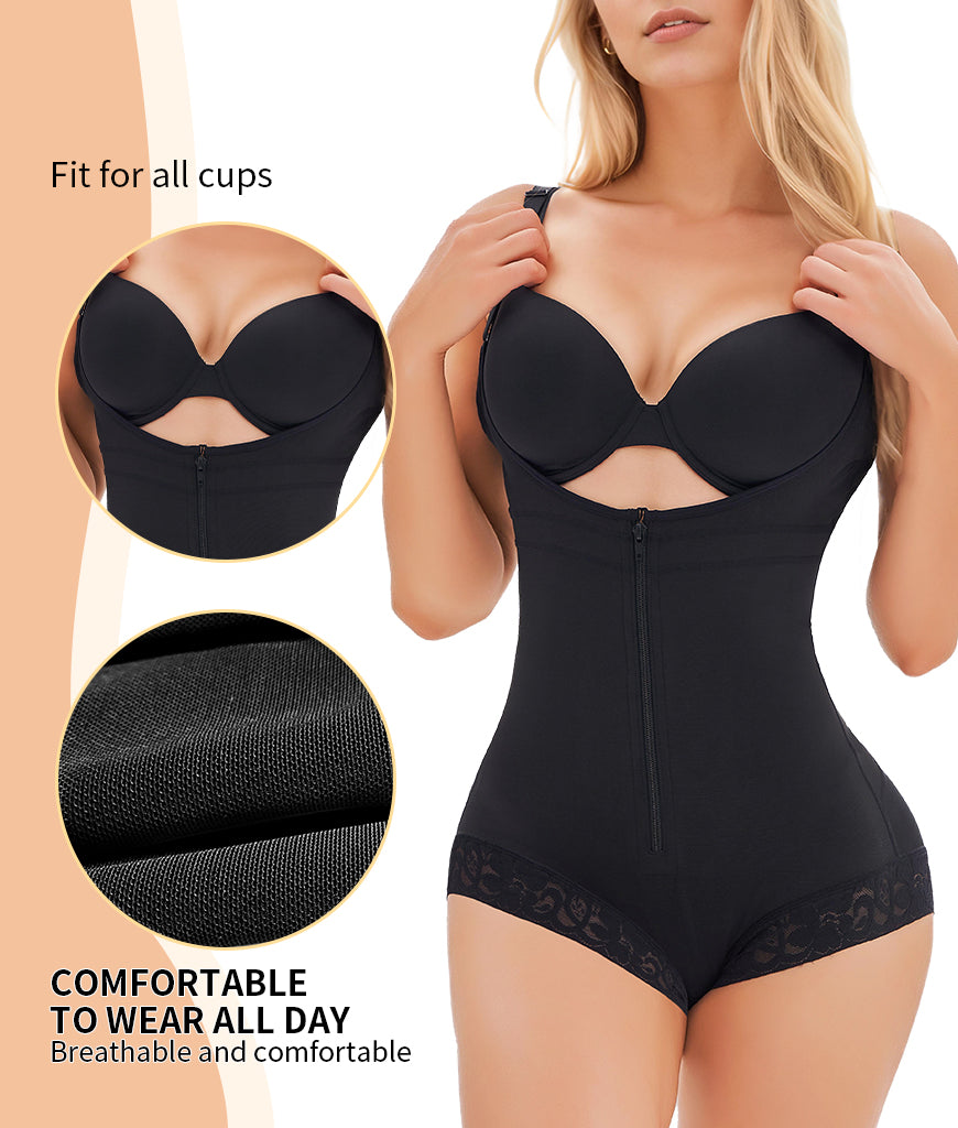Black Fajas Colombianas shapewear bodysuit for women, postpartum tummy control and butt lifter with adjustable straps – AdriaPulse"