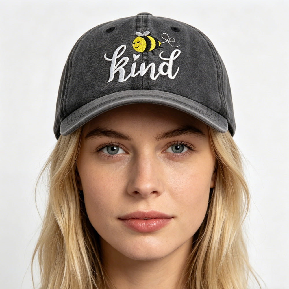 Bee Kind embroidered washed cotton low-profile baseball cap for women and men, adjustable unisex hat with bumblebee graphic – AdriaPulse"