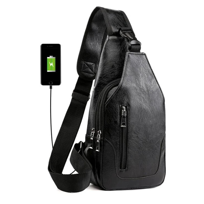 Men's Leather Crossbody Messenger Bag – Vintage Chest Sling Bag for Business & Casual