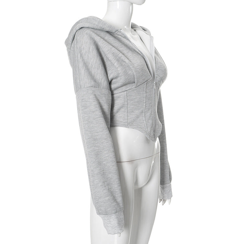 Sweat à Capuche Zippé Cardigan Y2K Mode Ins Veste Corset à Manches Longues Vêtements Femme