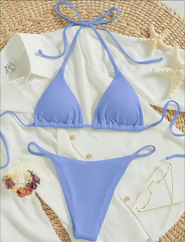 Women's Ribbed Bikini Set – Sexy V-Neck Two-Piece Swimsuit – AdriaPulse