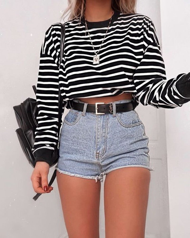 Women's Long Sleeve Cotton Crop Top  AdriaPulse 