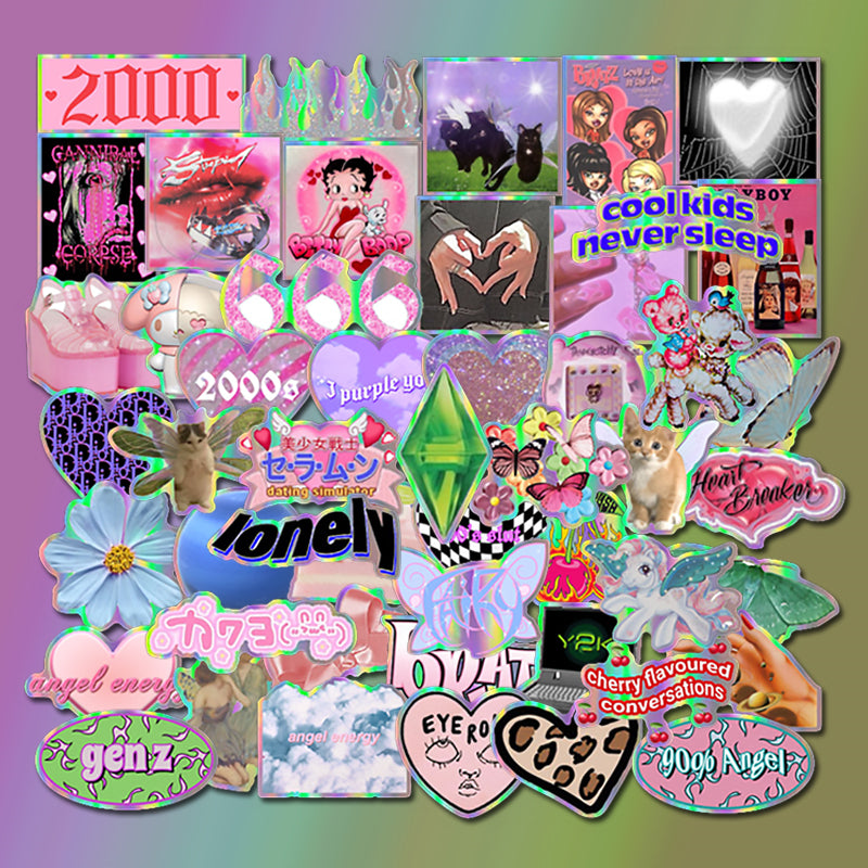 Y2K Retro Laser Vaporwave Waterproof Stickers – 90s Aesthetic Pack