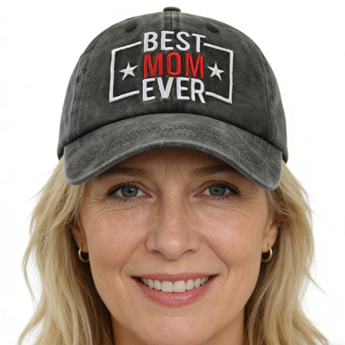 Black Best Mom Ever embroidered baseball cap for women, adjustable breathable cotton hat – AdriaPulse"